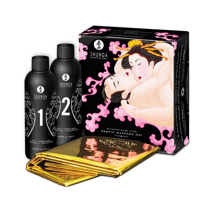 SHUNGA - GEL DE MASSAGE ÉROTIQUE ORIENTAL CORPS À CORPS FRAISES ET CAVA