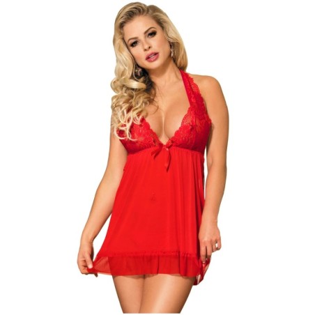 SUBBLIME BABYDOLL - RED MOTIFS FLORAUX DANS LES SEINS S / M