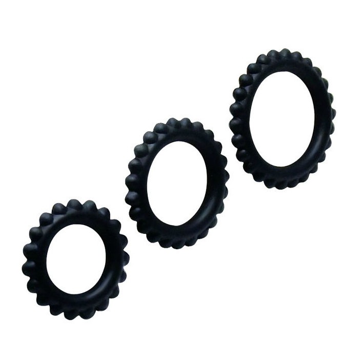 BAILE - TITAN SET 3 PCS COCK RING NOIR 2.8 + 2.4 + 1.9 CM