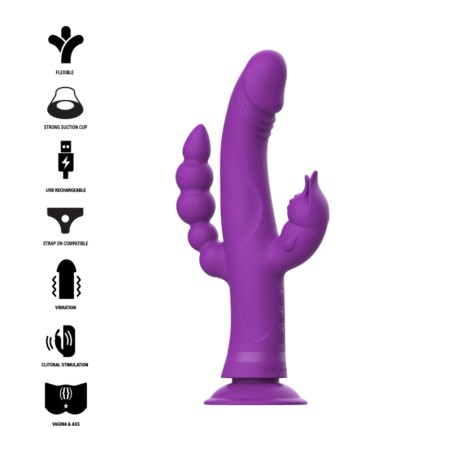 INTENSE - VIBRATEUR EN SILICONE CASANOVA RABBIT TRIPLE MOTEUR VIOLET