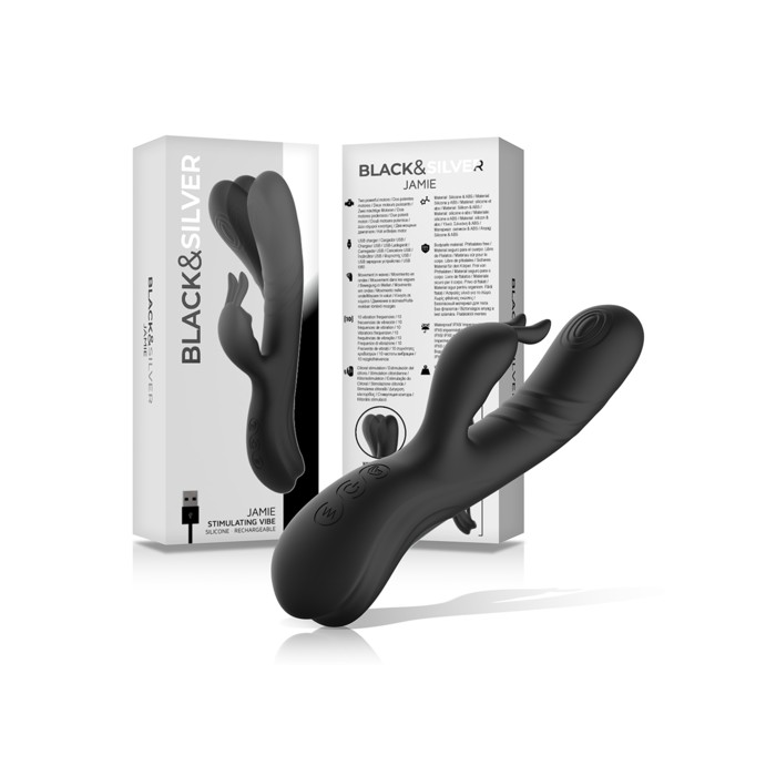 BLACK&SILVER - STIMULATEUR DE LAPIN EN SILICONE RECHARGEABLE JAMIE NOIR