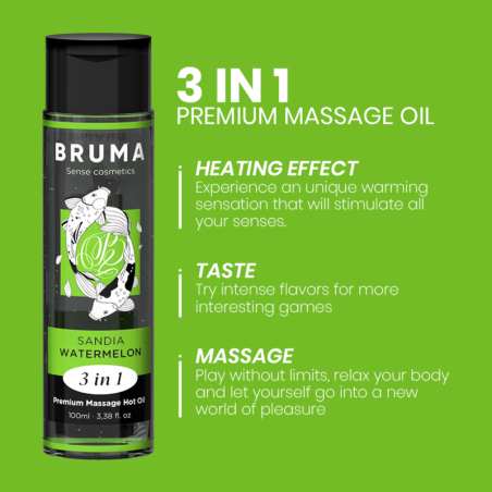 BRUMA - HUILE DE MASSAGE PREMIUM EFFET CHALEUR SAVEUR DE PASTÈQUE 3 EN 1 - 100 ML 3950