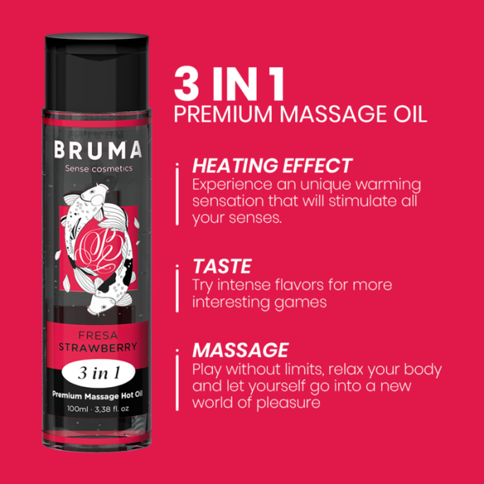 BRUMA - HUILE DE MASSAGE PREMIUM EFFET CHALEUR SAVEUR FRAISE 3 EN 1 - 100 ML 20081