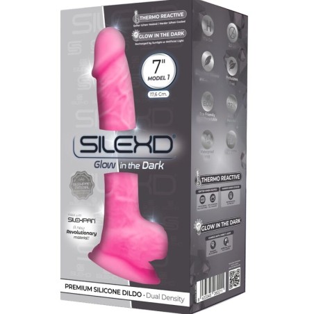 SILEXD - MODÈLE 1 PÉNIS RÉALISTE PREMIUM SILICONE SILEXPAN ROSE FLUORESCENT 17.5 CM 833