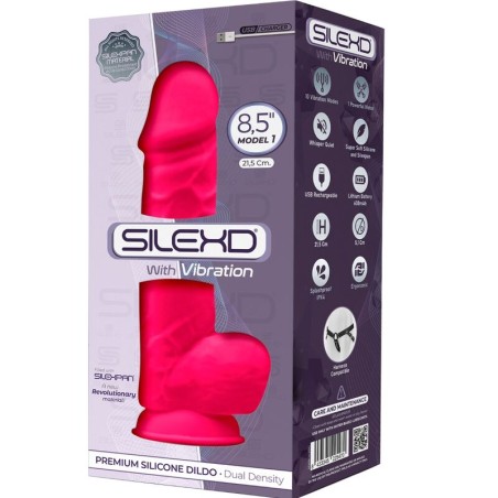 SILEXD - MODÈLE 1 VIBRATEUR PÉNIS RÉALISTE SILICONE PREMIUM SILEXPAN FUCHSIA 21.5 CM 934