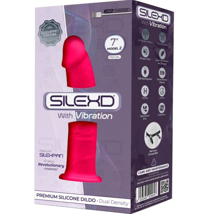 SILEXD - MODÈLE 1 VIBRATEUR PÉNIS RÉALISTE SILICONE PREMIUM SILEXPAN FUCHSIA 17.5 CM 18953