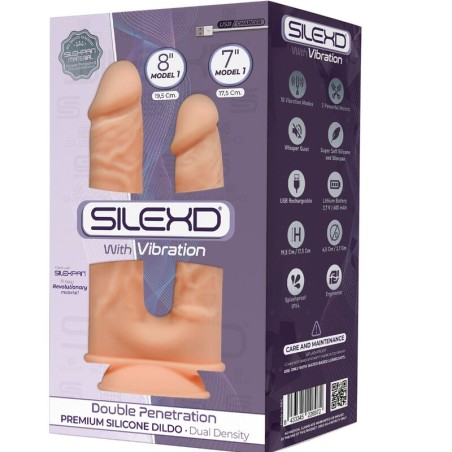 SILEXD - MODÈLE 1 VIBRATEUR PÉNIS RÉALISTE DOUBLE PÉNÉTRATION PREMIUM SILEXPAN SILICONE 17.5 / 19.5 CM 957